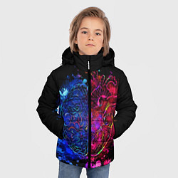 Куртка зимняя для мальчика Сердце и мозг в неоне, цвет: 3D-черный — фото 2