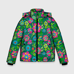 Куртка зимняя для мальчика Поле разноцветных цветков, цвет: 3D-черный