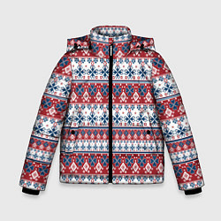 Куртка зимняя для мальчика Этнический красно-синий узор, цвет: 3D-черный