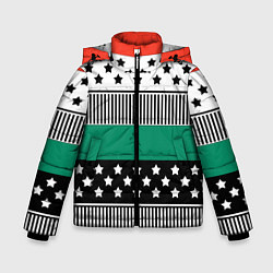 Куртка зимняя для мальчика Полосатый звездный узор, цвет: 3D-черный