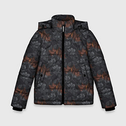 Куртка зимняя для мальчика Серо-коричневый цветочный узор, цвет: 3D-черный