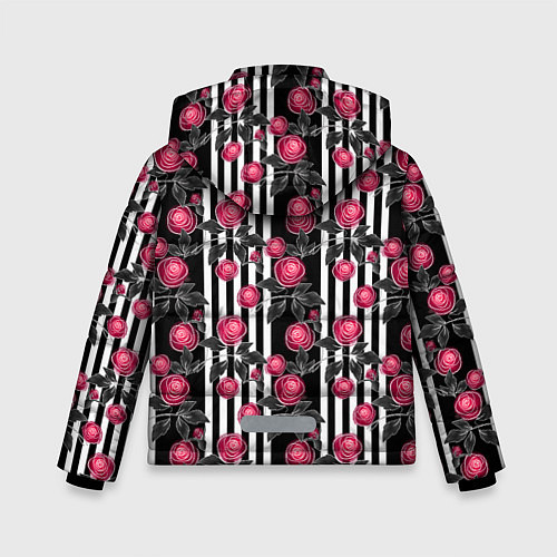 Зимняя куртка для мальчика Акварельные розы на полосатом / 3D-Черный – фото 2