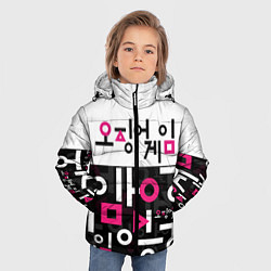 Куртка зимняя для мальчика ИГРА В КАЛЬМАРА, УЗОР ИЕРОГЛИФЫ, цвет: 3D-черный — фото 2