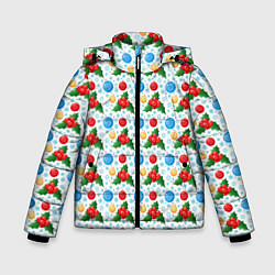 Куртка зимняя для мальчика Новогодняя Символика украшения, цвет: 3D-черный