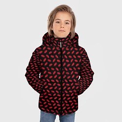 Куртка зимняя для мальчика Принт с поцелуями,алые губы, цвет: 3D-черный — фото 2