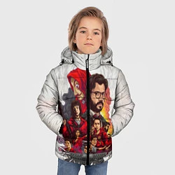 Куртка зимняя для мальчика Бумажный дом на бумажном фоне герои и злодеи, цвет: 3D-светло-серый — фото 2