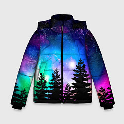 Куртка зимняя для мальчика Космический лес, елки и звезды, цвет: 3D-светло-серый