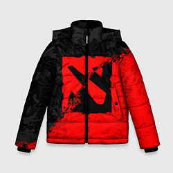 Куртка зимняя для мальчика DOTA 2 RED BLACK LOGO, БРЫЗГИ КРАСОК, цвет: 3D-светло-серый