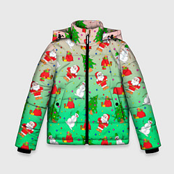 Куртка зимняя для мальчика Новогодний узор елка санта, цвет: 3D-черный