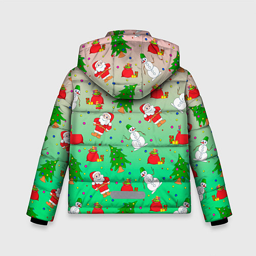 Зимняя куртка для мальчика Новогодний узор елка санта / 3D-Черный – фото 2