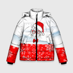 Куртка зимняя для мальчика Новогодний тигр в сугробе снега, цвет: 3D-красный
