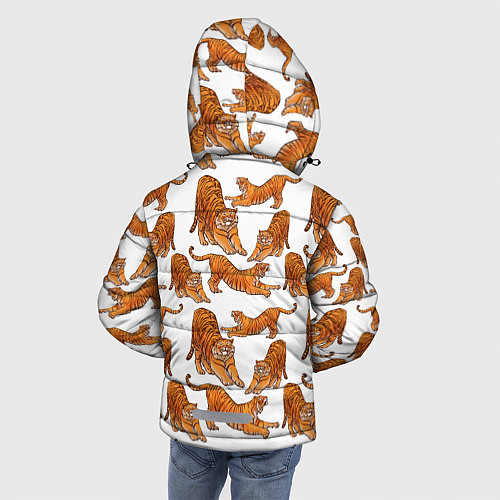 Зимняя куртка для мальчика Тигровые потягушки паттерн белый / 3D-Красный – фото 4