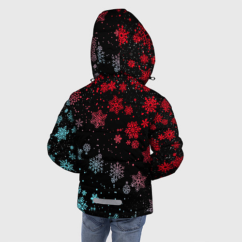 Зимняя куртка для мальчика НЕОНОВЫЕ СНЕЖИНКИ, НОВЫЙ ГОД 2022 / 3D-Красный – фото 4