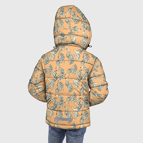 Зимняя куртка для мальчика Тигры на оранжевом паттерн / 3D-Красный – фото 4