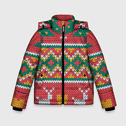 Куртка зимняя для мальчика Вязаные олени в узоре, цвет: 3D-светло-серый