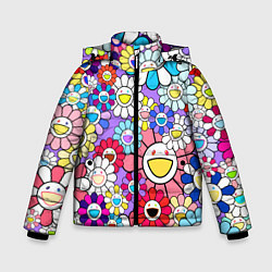 Куртка зимняя для мальчика Цветы Takashi Murakami, цвет: 3D-черный