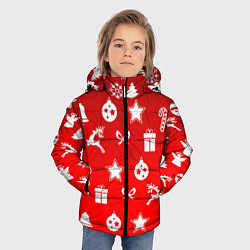 Куртка зимняя для мальчика Новогодний узор красный градиент, цвет: 3D-черный — фото 2