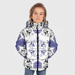 Куртка зимняя для мальчика Острый белые снежинки на сиреневом фоне, цвет: 3D-светло-серый — фото 2