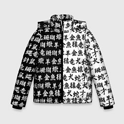 Куртка зимняя для мальчика ЧЁРНО БЕЛЫЕ ИЕРОГЛИФЫ, цвет: 3D-светло-серый