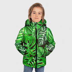 Куртка зимняя для мальчика Тропические листья на темном фоне, цвет: 3D-красный — фото 2