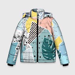 Куртка зимняя для мальчика Абстрактный узор с пальмовыми листами и геометрией, цвет: 3D-черный