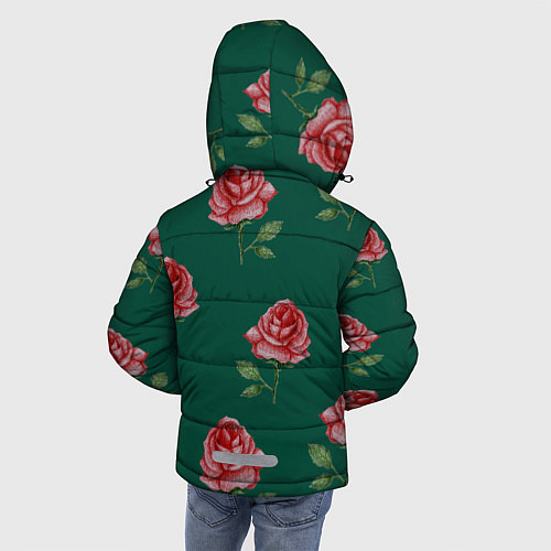 Зимняя куртка для мальчика Ярко красные розы на темно-зеленом фоне / 3D-Светло-серый – фото 4