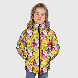Куртка зимняя для мальчика Подсолнухи и цветы, цвет: 3D-светло-серый — фото 2