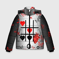 Куртка зимняя для мальчика Крестики нолики сердцами, цвет: 3D-красный