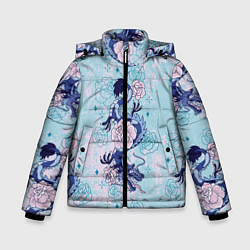 Куртка зимняя для мальчика Японские драконы узор, цвет: 3D-светло-серый