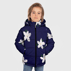 Куртка зимняя для мальчика Белые ромашки на синем фоне, цвет: 3D-красный — фото 2