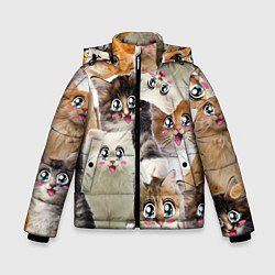 Куртка зимняя для мальчика Много кошек с большими анимэ глазами, цвет: 3D-красный