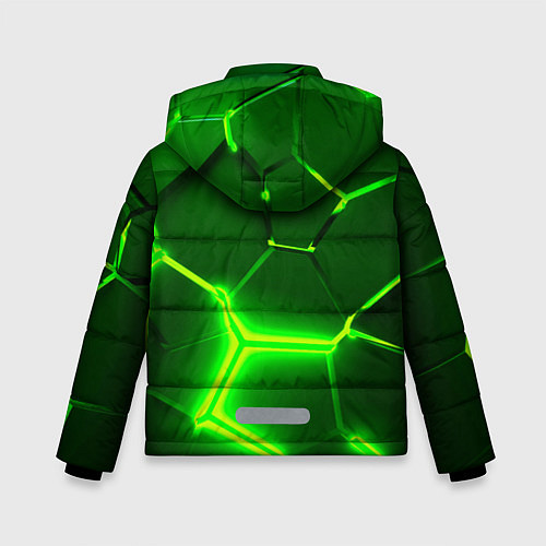 Зимняя куртка для мальчика 3D ПЛИТЫ НЕОН NEON GREEN HEXAGON РАЗЛОМ / 3D-Красный – фото 2