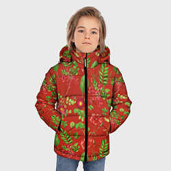 Куртка зимняя для мальчика Паттерн из листьев на красном фоне, цвет: 3D-красный — фото 2