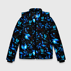 Куртка зимняя для мальчика Ночные синие листья, цвет: 3D-черный