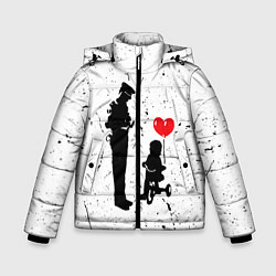 Куртка зимняя для мальчика Banksy - ребенок на велосипеде, цвет: 3D-светло-серый