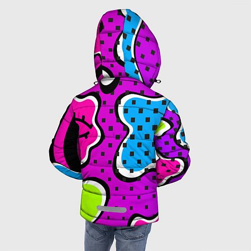 Зимняя куртка для мальчика Яркий абстрактный узор в стиле 90х, неоновые цвета / 3D-Светло-серый – фото 4