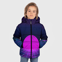 Куртка зимняя для мальчика Закат розового солнца Vaporwave Психоделика, цвет: 3D-черный — фото 2
