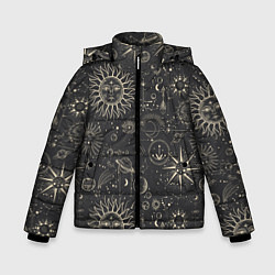 Куртка зимняя для мальчика Небесные тела, созвездия, солнце, космос, мистика, цвет: 3D-черный