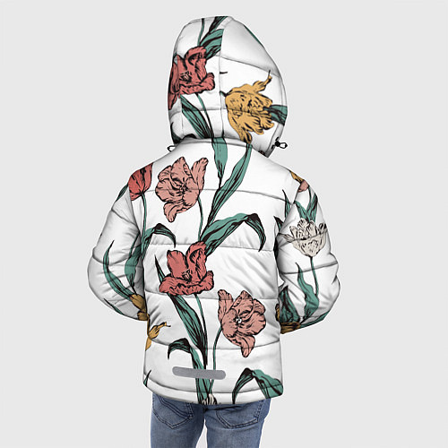 Зимняя куртка для мальчика Цветы Разноцветные Тюльпаны / 3D-Красный – фото 4