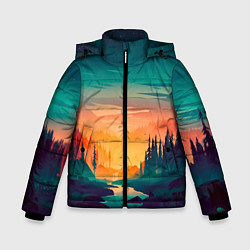 Куртка зимняя для мальчика Лес на закате природа, цвет: 3D-красный