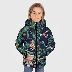 Куртка зимняя для мальчика Цветы и Розовые Птицы В Саду, цвет: 3D-черный — фото 2
