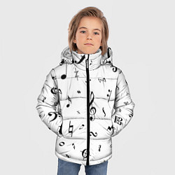 Куртка зимняя для мальчика Нотные Знаки Черные на Белом, цвет: 3D-красный — фото 2