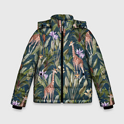 Куртка зимняя для мальчика Цветы Безвременники и Жирафы, цвет: 3D-черный