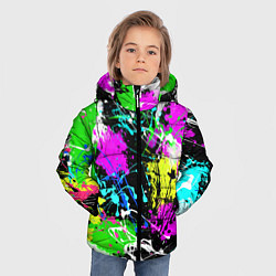 Куртка зимняя для мальчика Разноцветные пятна краски на черном фоне, цвет: 3D-черный — фото 2