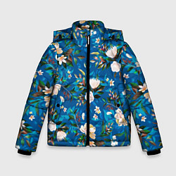 Куртка зимняя для мальчика Цветы Синий Сад, цвет: 3D-черный