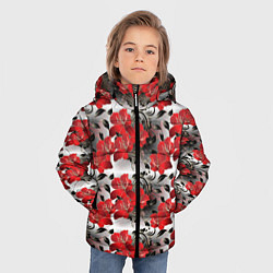 Куртка зимняя для мальчика Красные абстрактные цветы, цвет: 3D-светло-серый — фото 2