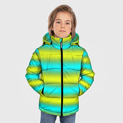 Куртка зимняя для мальчика Бирюзово-желтые неоновые полосы, цвет: 3D-черный — фото 2