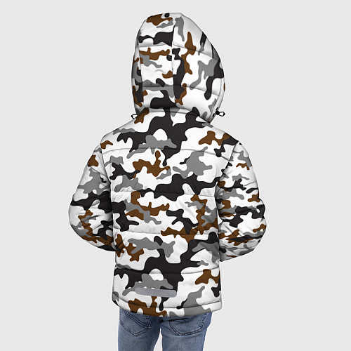 Зимняя куртка для мальчика Камуфляж Чёрно-Белый Camouflage Black-White / 3D-Красный – фото 4