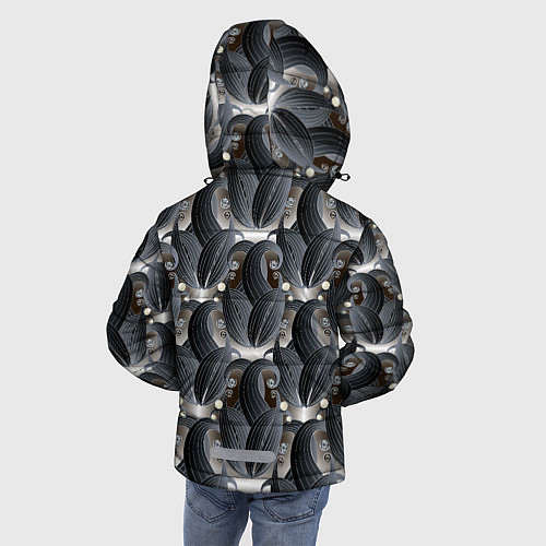 Зимняя куртка для мальчика Стильные черные листья / 3D-Светло-серый – фото 4