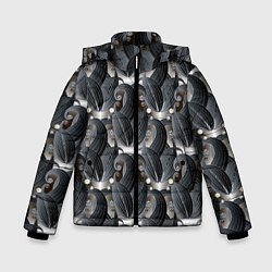 Куртка зимняя для мальчика Стильные черные листья, цвет: 3D-светло-серый